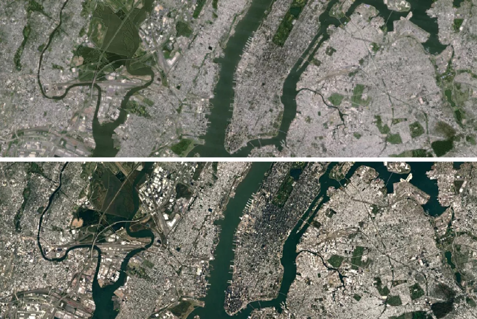 Landstat 7 imagery (top) versus Landstat 8 imagery (bottom) (2016)